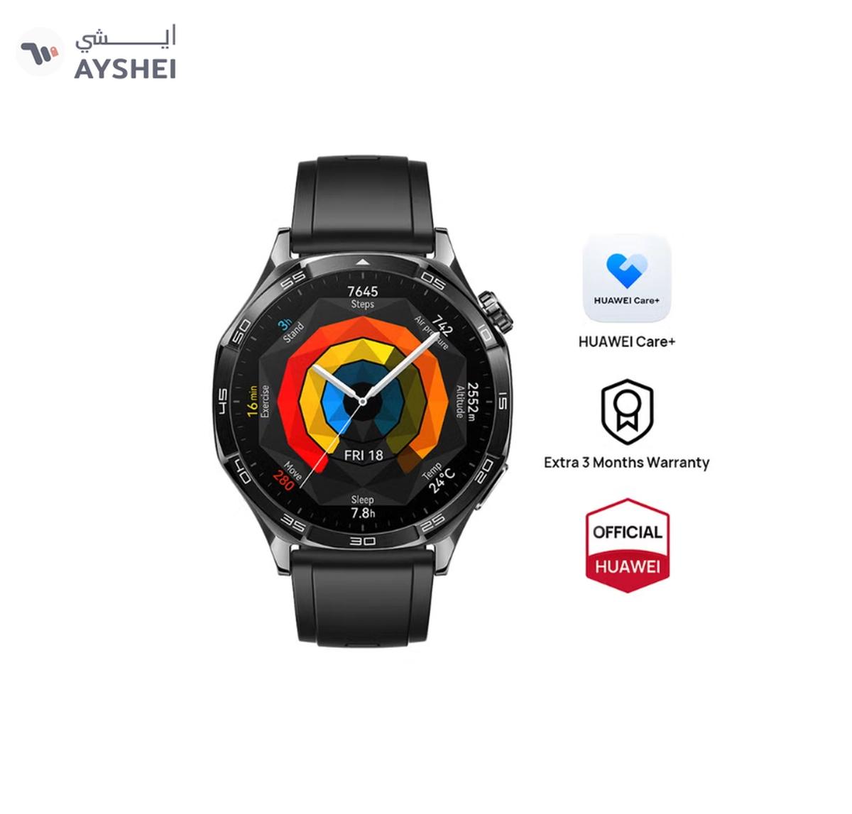 Huawei Watch GT 5 46mm Smartwatch, up to 14 Days Battery Life, All-new Running and Cycling Experience, Sharp-Edged Design Watch, Health Tracking, Compatible with iOS and Android - Fluoroelastomer Strap Black-0-landscape
