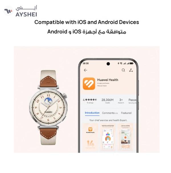 Huawei Watch GT 5 46mm Smartwatch, up to 14 Days Battery Life, All-new Running and Cycling Experience, Sharp-Edged Design Watch, Health Tracking, Compatible with iOS and Android - Fluoroelastomer Strap Black