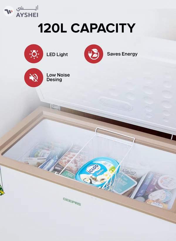 GEEPAS 250L Chest Freezer Adjustable Thermostat -18°C Frozen Temperature | 1pc Food Basket | Compressor Switch off function , 100% HCF & FCKW Free | 125W, High efficiency Monolithic Foaming| LED Light with Lock & Key 250 L GCF2506WAH White
