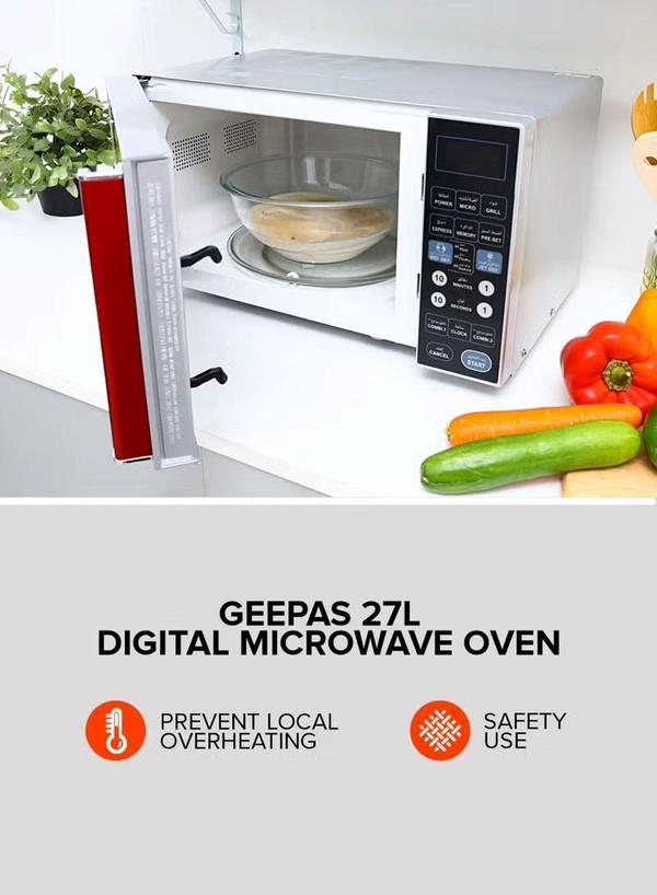 Geepas Digital Microwave Oven - Microwave Oven with Multiple Cooking Menus |Reheating & Defrost Function |Child Lock |Digital Controls 27 L 1400 W GMO1876 Silver
