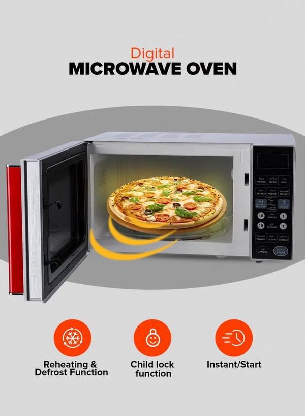 Geepas Digital Microwave Oven - Microwave Oven with Multiple Cooking Menus |Reheating & Defrost Function |Child Lock |Digital Controls 27 L 1400 W GMO1876 Silver