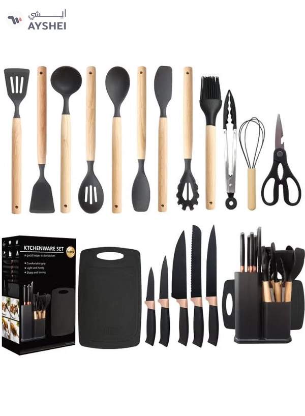 TD HOME 1550g The Perfect Combination of Food-Grade Silicone and 3Cr13 Stainless Steel - 19-Piece Set of Kitchen Knives and Tools