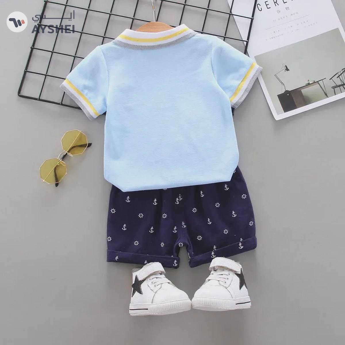 Babyqlo Cute Bear Printed T-shirt with short set for boys - Sky-2-2
