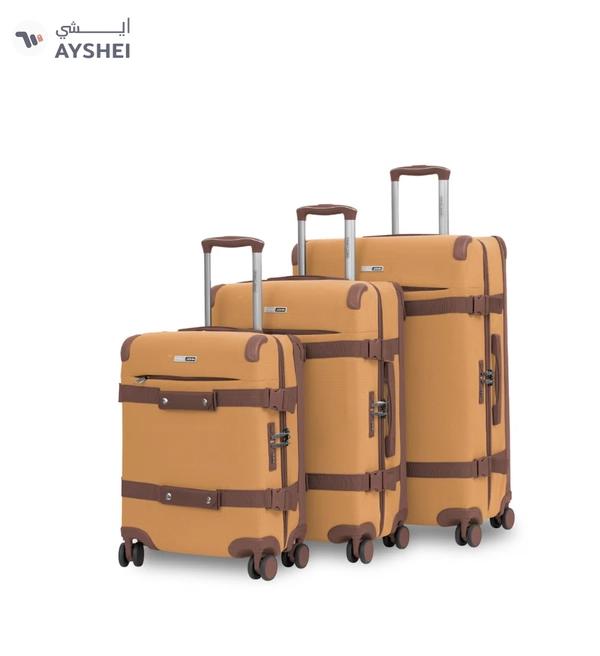 PARAJOHN Retro 3-Piece Canvas Luggage Set | 20/24/28 Inch Suitcases | 4-Wheel 360° Spinner Trolley | Travel Hard Case Set Brown