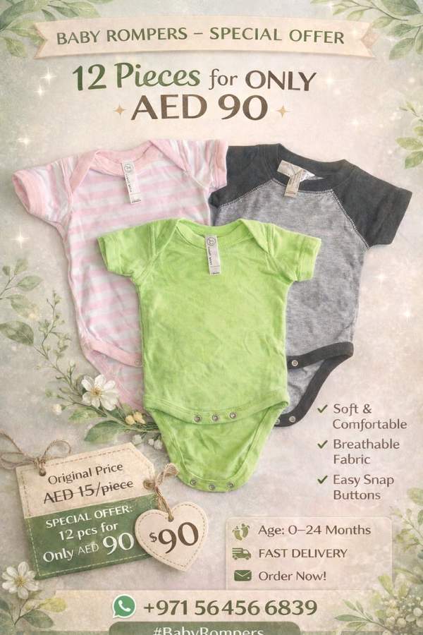 👶 Baby Rompers Mega Deal 12 Pieces Only AED 90 💚