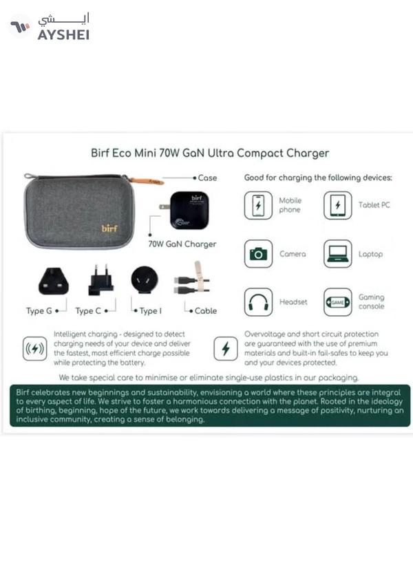 Generic Birf Eco Mini 70W GAN Ultra Compact Travel Charger