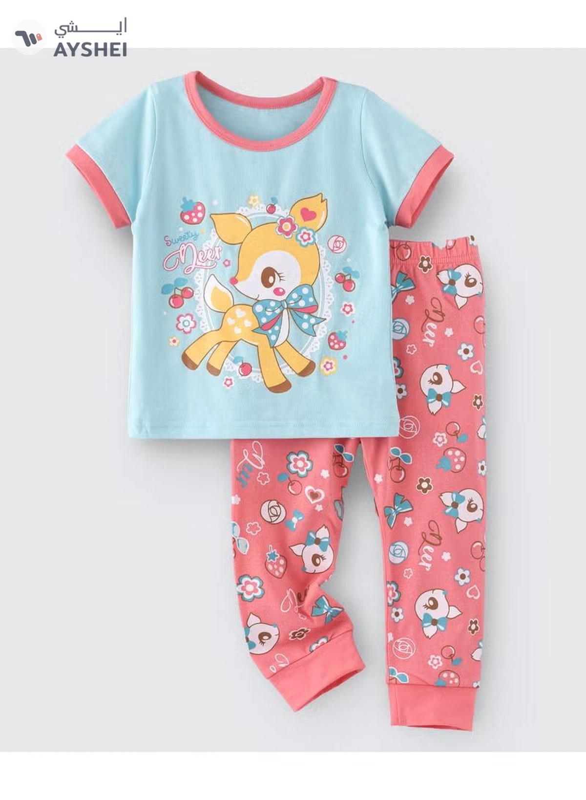Babyqlo Deer Printed Glow In The Dark Pyjama Set Multicolour-0-0