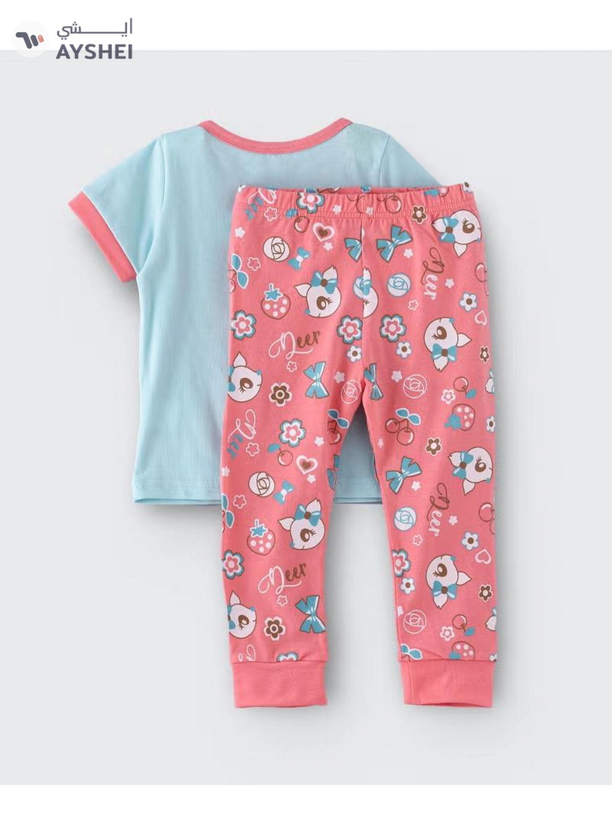 Babyqlo Deer Printed Glow In The Dark Pyjama Set Multicolour-1-1