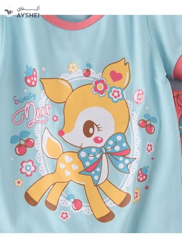 Babyqlo Deer Printed Glow In The Dark Pyjama Set Multicolour