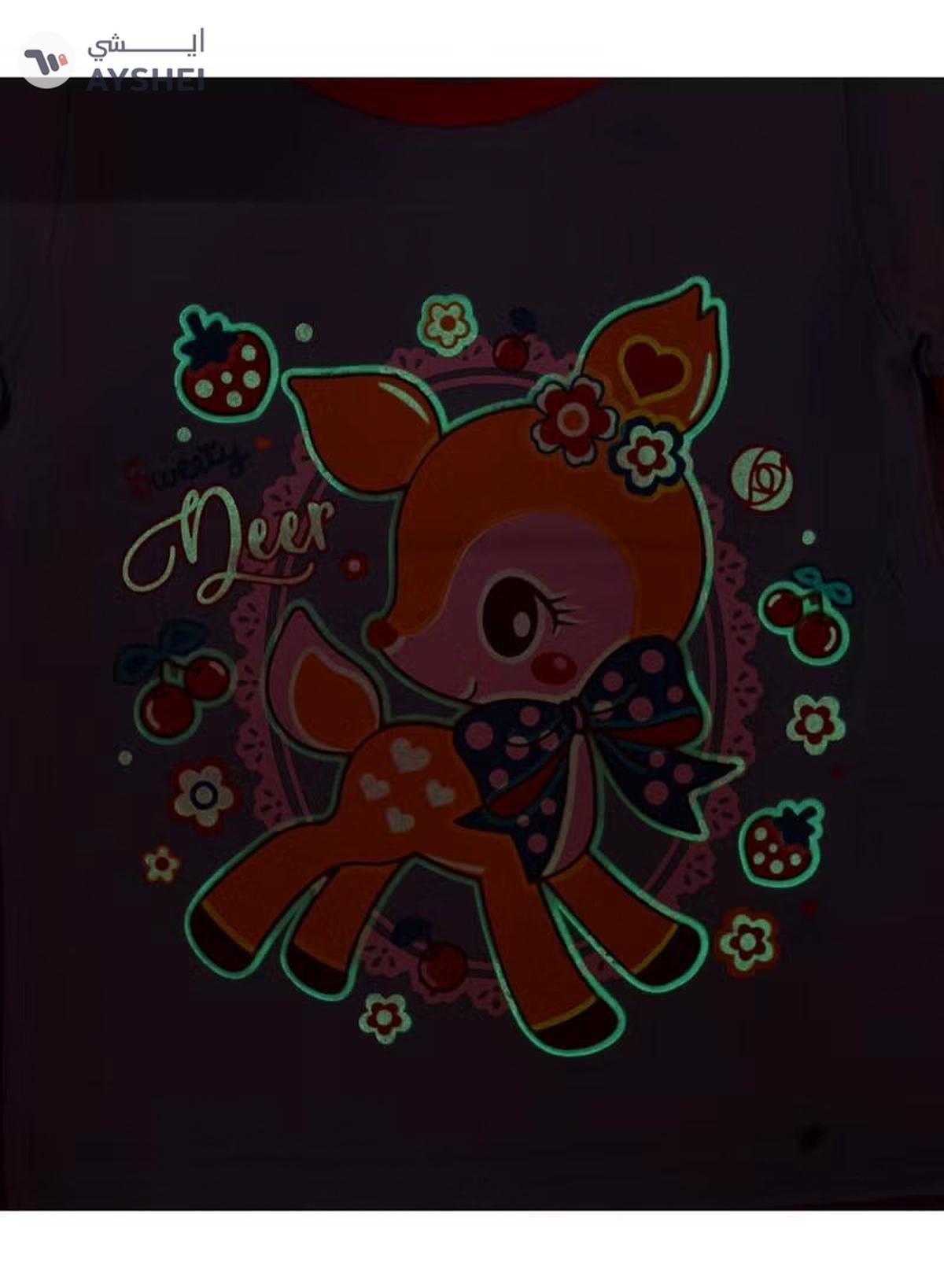 Babyqlo Deer Printed Glow In The Dark Pyjama Set Multicolour-3-3