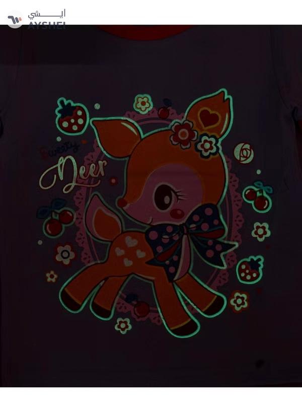 Babyqlo Deer Printed Glow In The Dark Pyjama Set Multicolour