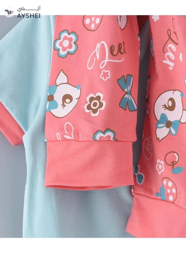 Babyqlo Deer Printed Glow In The Dark Pyjama Set Multicolour