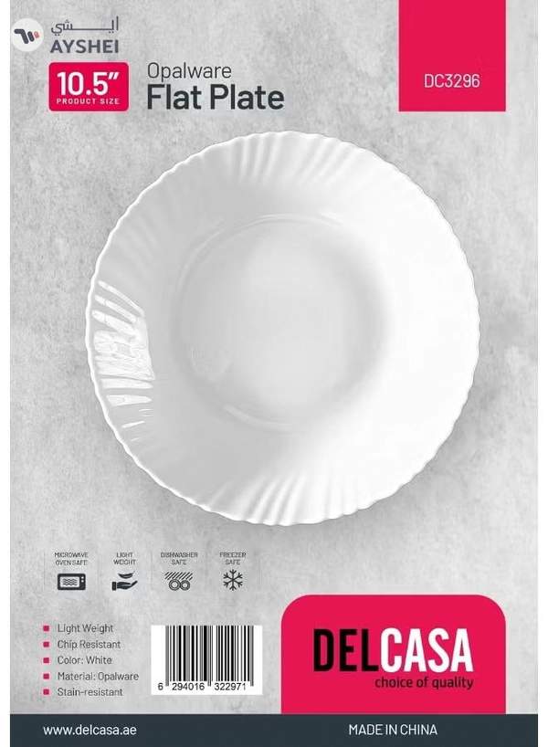 Delcasa DC3296 Opalware Flat Plate, 10.5-Inch Size, White