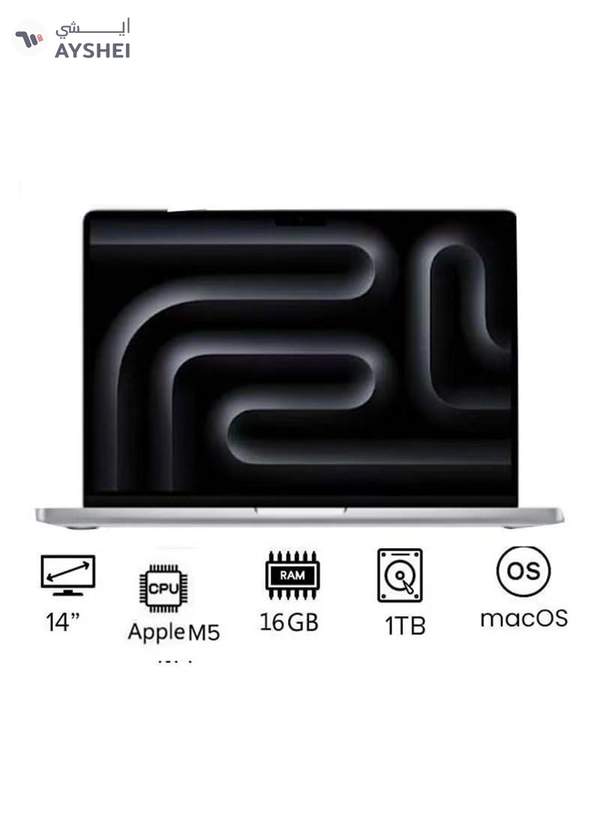 Apple New M5 Macbook Pro 2025 MDE54 Laptop With 14‑inch XDR Retina Display, M5 chip with 10-core CPU, 10-core GPU Processor/16GB RAM/1TB SSD/MacOS/International version English Silver