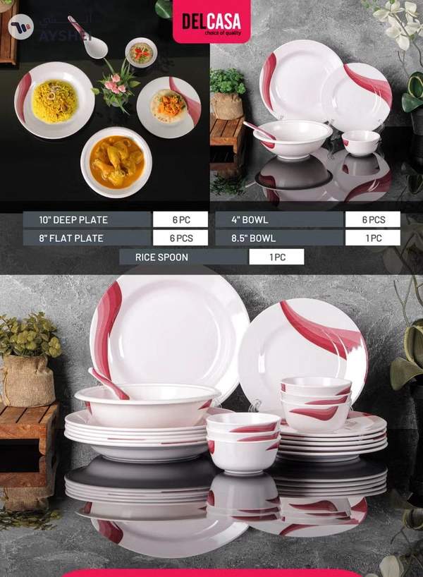 DELCASA 20-Piece Melamineware Dinner Set White/Red 45cm
