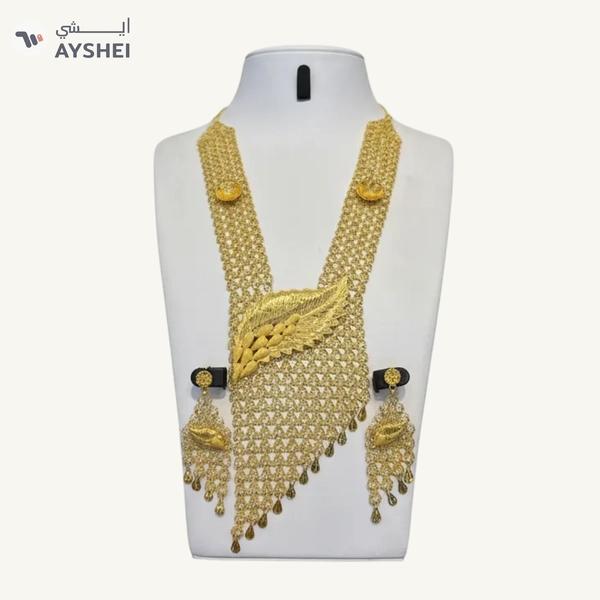 "Luxurious 22 Carat Gold Jewelry Set Item: Exquisite Gold Necklace and Earring Set Weight: 153.75 grams Making Charges: AED 5 per gram"