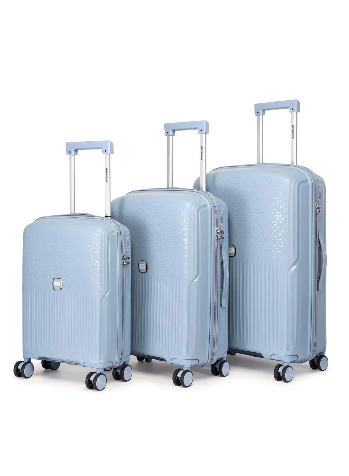 British Tourister 3 Piece Polyproplene Hard Side Spiner Luggage Trolley Set 20/24/28 Inch - Grey Blue-0-portrait