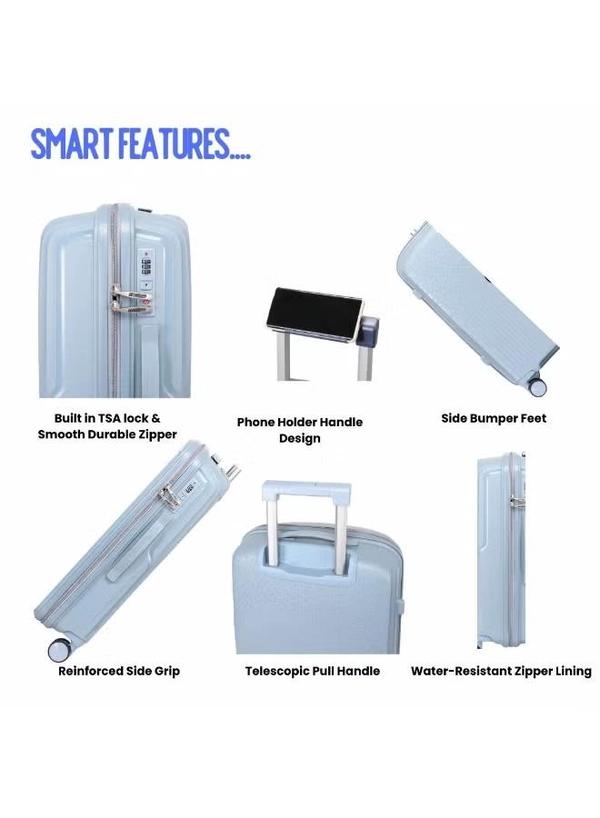 British Tourister 3 Piece Polyproplene Hard Side Spiner Luggage Trolley Set 20/24/28 Inch - Grey Blue