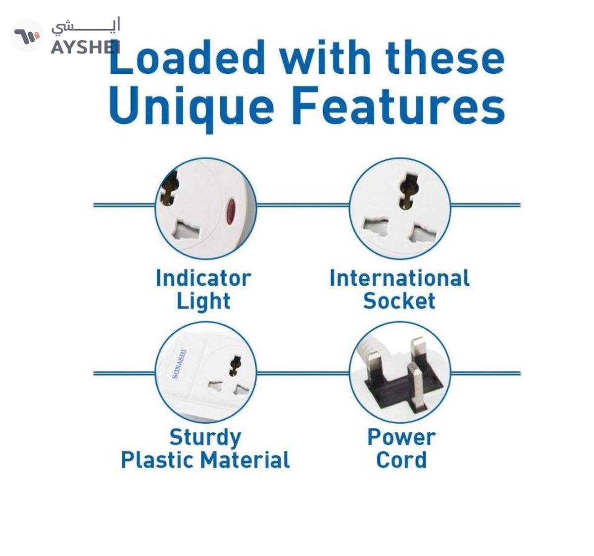 Sonashi 3Way Universal Extension Socket with 3M Length Copper AC Cord Featured with Indicator Light-4-4