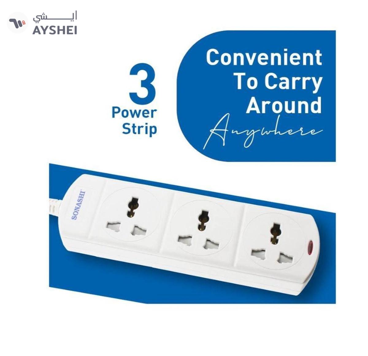 Sonashi 3Way Universal Extension Socket with 3M Length Copper AC Cord Featured with Indicator Light-6-6