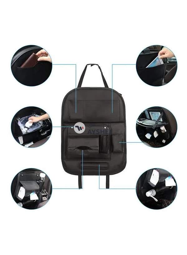 Generic Car Back Seat Organizer With Foldable Tablet Holder Multifunctional Backseat Car Organizer With Trash Can Tissue&Cup Holder Waterproof Pu Leather Premium Backseat Storage Bag