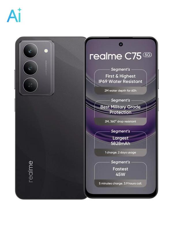 realme C75 5G Dual SIM 8GB RAM 256GB Storm Black - International Version