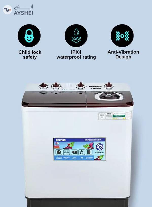 GEEPAS TwinTub Semi-Automatic 12 Kg Washing Machine | Top Load Semi Automatic Washing Machine Quick Turbo Wash |Transparent Top Lid | 12 kg 420 W GSWM18043 White/Grey/Meroon 12 kg 420 W GSWM18043 White/Grey/Meroon