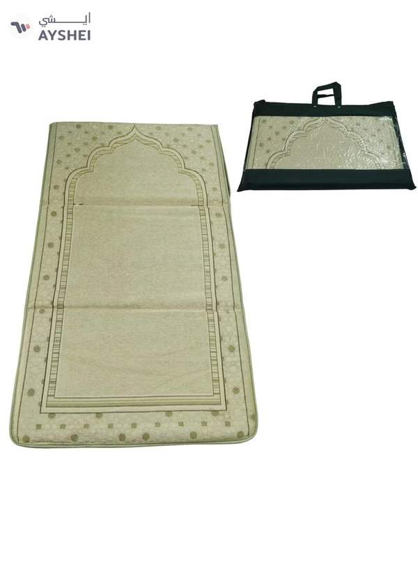 Yuwell Foldable Prayer Mat with Back Support & Carrying Bag, 2-in-1 Prayer Rug Sajadah, Anti-Slip Islamic Salah Mat 110×60CM for Men & Women, Portable Ramadan & Eid Gift Beige