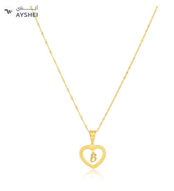 Beautifully Crafted 22K Gold Heart Necklace with 'B'