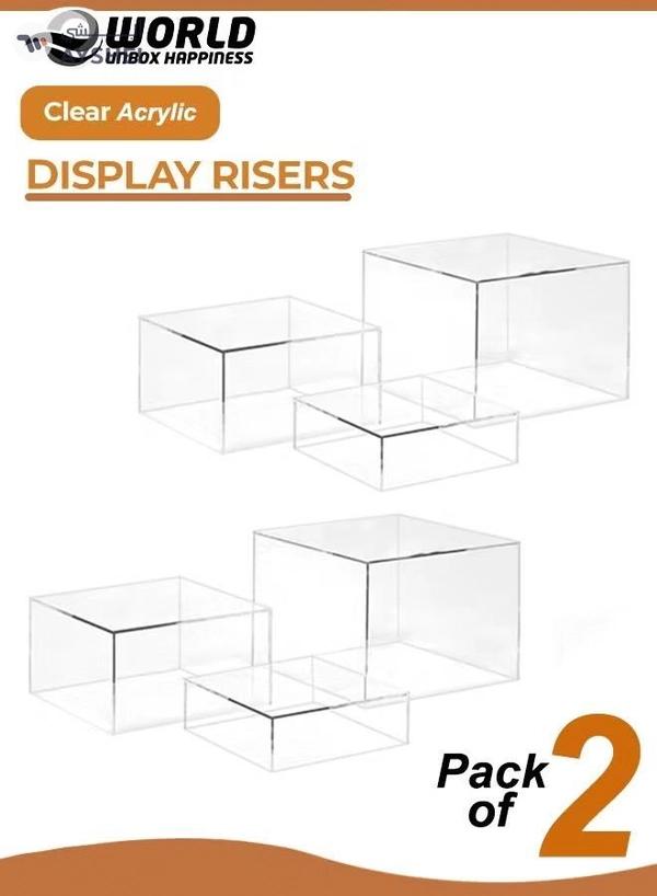 Eworld 2 Sets of 3 Clear Acrylic Nesting Cube Risers with Hollow Bases