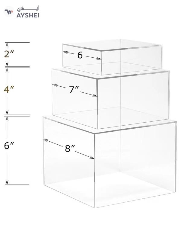 Eworld 2 Sets of 3 Clear Acrylic Nesting Cube Risers with Hollow Bases