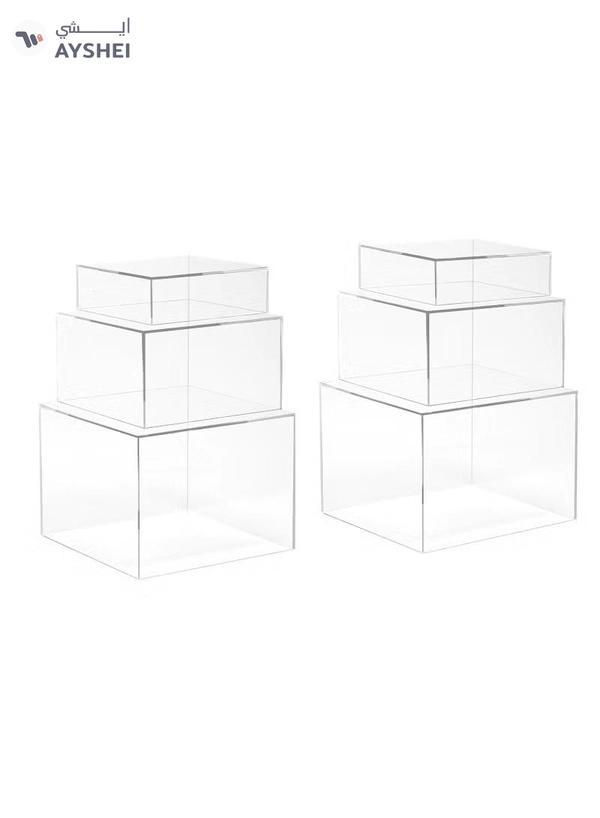 Eworld 2 Sets of 3 Clear Acrylic Nesting Cube Risers with Hollow Bases