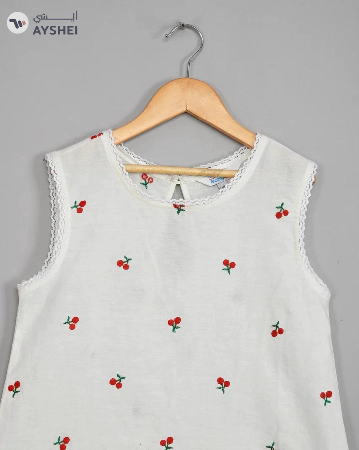 Baby qlo Cherry embroidered long tail cotton top with short set for girls-3-3