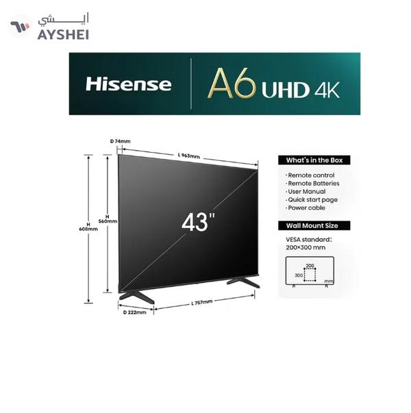 Hisense 43 Inch 4K Full Smart TV 43A61N Black