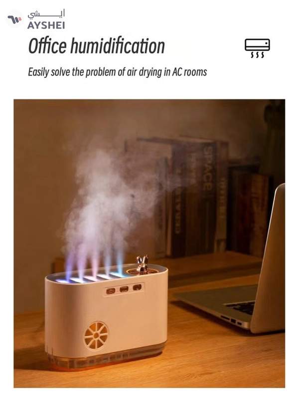 Yuwell 700ML Large Capacity Aromatherapy Air Humidifier 5 Spray Nozzles Heavy Mist USB Aroma Diffuser With Music Rhythm Lamp Humidifiers Multimode Essential Oil Diffuser Flame Aroma Diffuser Auto-Off White