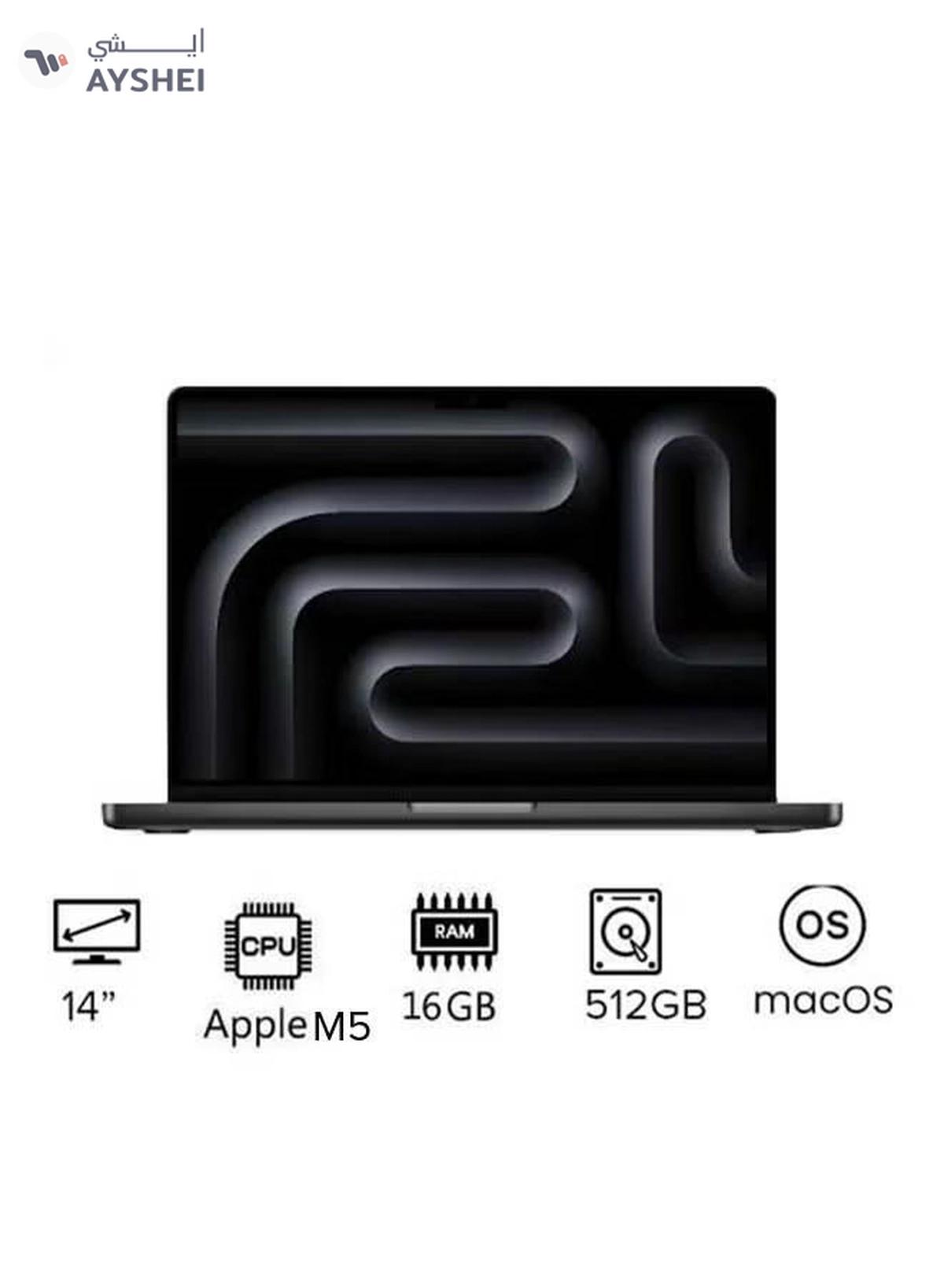 Apple New M5 Macbook Pro 2025 MDE04 Laptop With 14‑inch XDR Retina Display, M5 chip with 10-core CPU, 10-core GPU Processor/16GB RAM/512GB SSD/MacOS English/Arabic Space Black-0-0