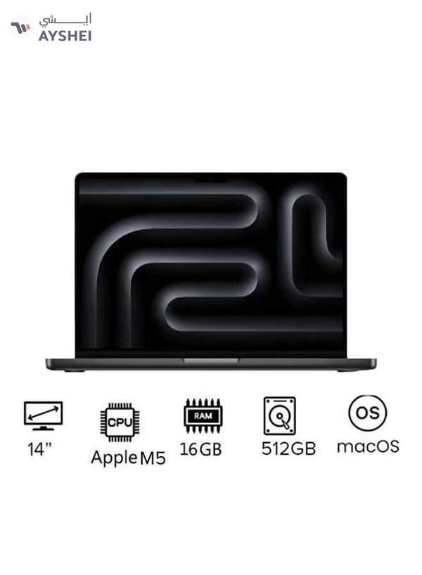 Apple New M5 Macbook Pro 2025 MDE04 Laptop With 14‑inch XDR Retina Display, M5 chip with 10-core CPU, 10-core GPU Processor/16GB RAM/512GB SSD/MacOS English/Arabic Space Black