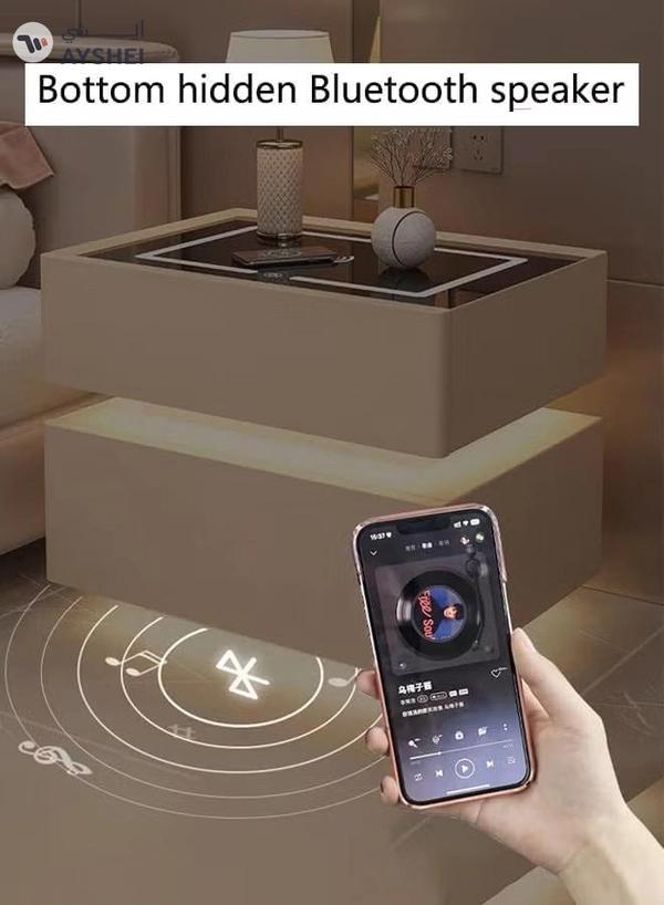 DubaiGallery Modern Bedside Nightstand Table with LED Mirror, Sensor Light, Wireless Charging and BT Speaker