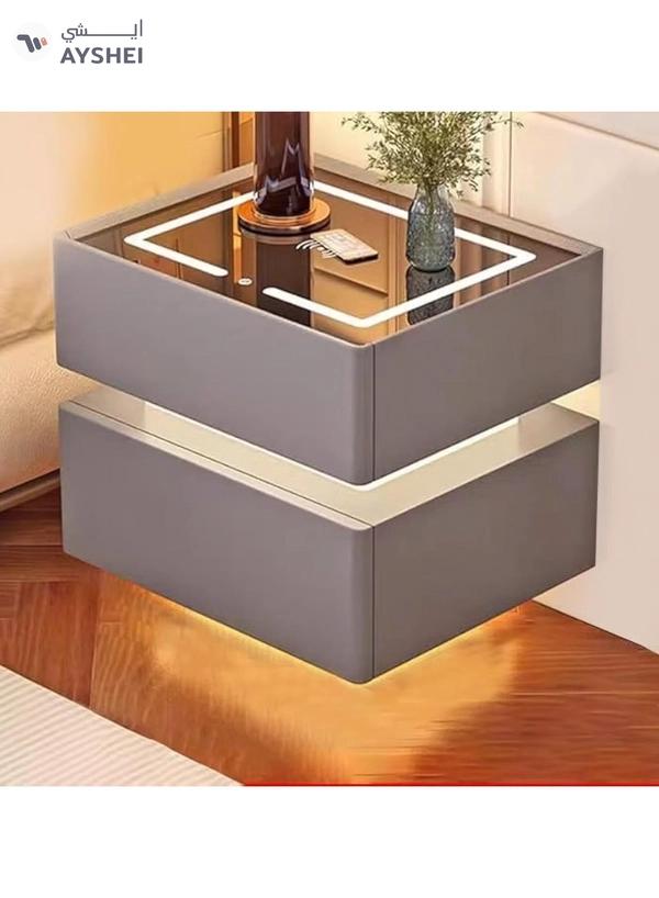 DubaiGallery Modern Bedside Nightstand Table with LED Mirror, Sensor Light, Wireless Charging and BT Speaker