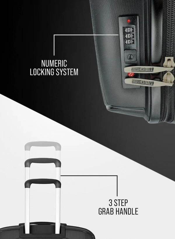 British Tourister Polypropylene Hardshell Luggage Set 3-Piece Spinner – TSA Approved Lock |Lightweight & Durable 20/24/28 Inch (Small, Medium, Large) – Black
