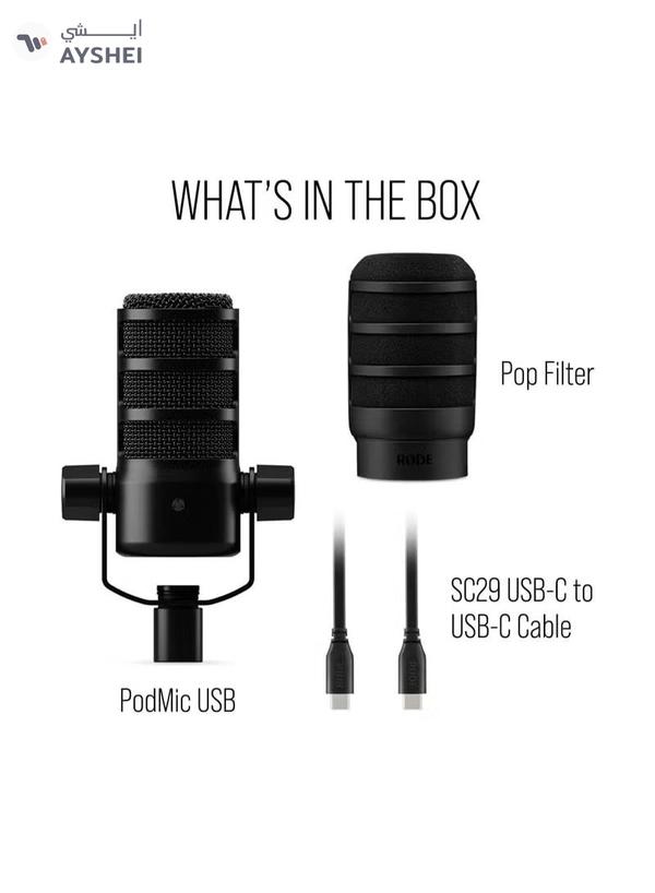RODE Versatile Dynamic Broadcast Microphone With And Content Creation PODMICUSB BLACK