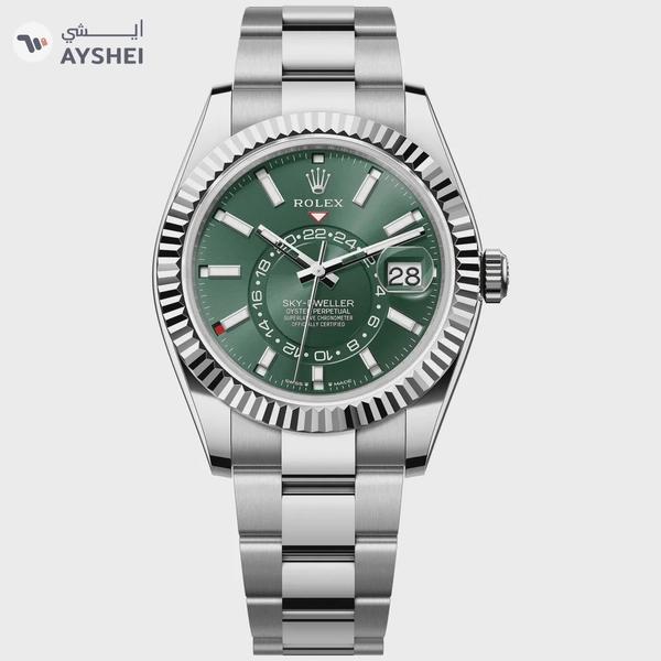 Rolex Sky-Dweller Steel & White gold Mint Green Dial Oyster bracelet