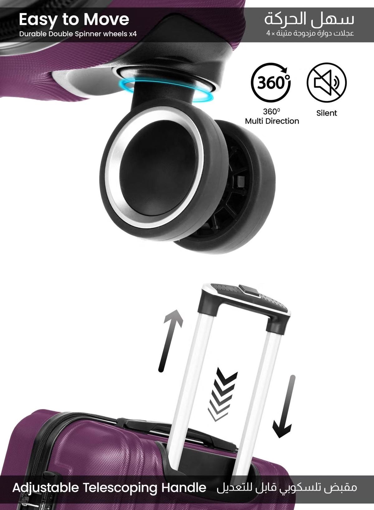 PARAJOHN ABS Material 3-Piece Hardsided Luggage Set Purple-2-2