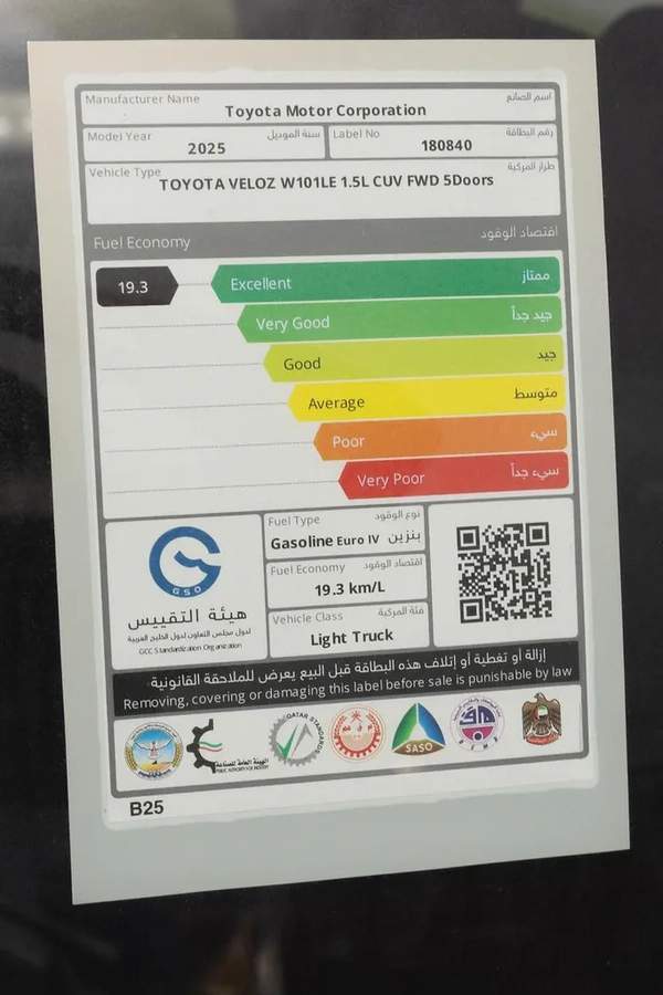 2025 Toyota Veloz - GCC Specs - Brand New
