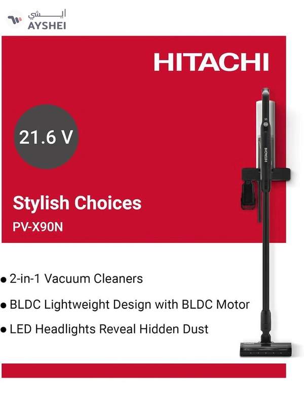 HITACHI Vacuum Cleaner Powerful Household Cordless Vacuum with versatile and low-noise 40Mins Runtime, Handheld Vacuum for Home Carpet, Floor, Stick Vacuum Cleaner,1 Year Warranty 250 W PV-X90NPWH White