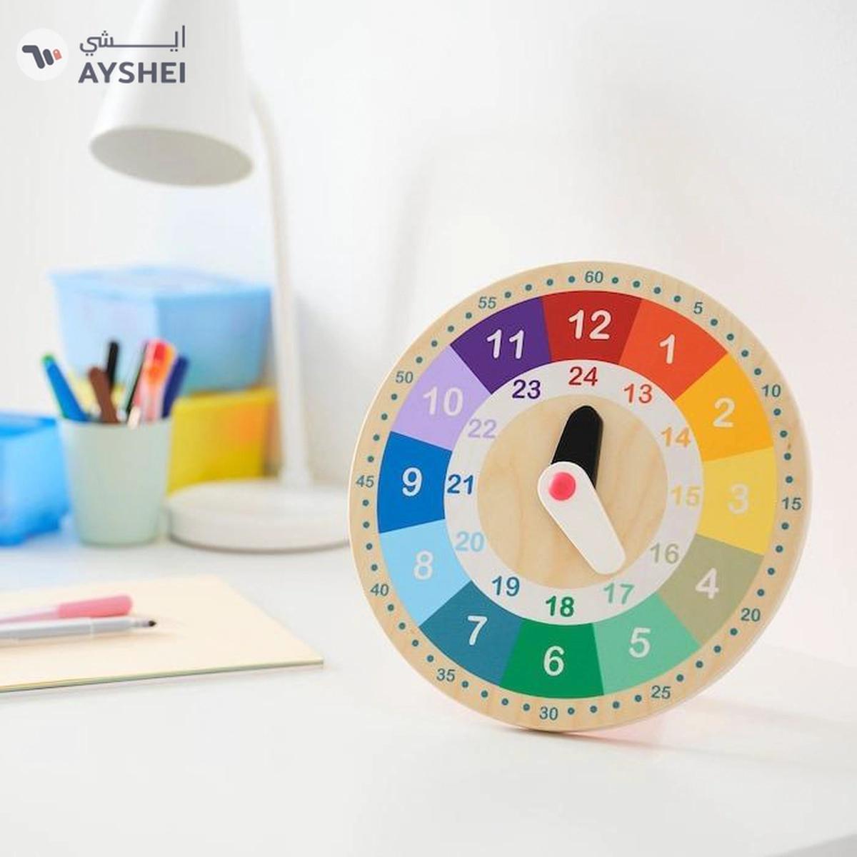 IKEA UNDERHÅLLA Educational Wooden Clock (Multicolour, 25 cm) Toy for kids-3-3