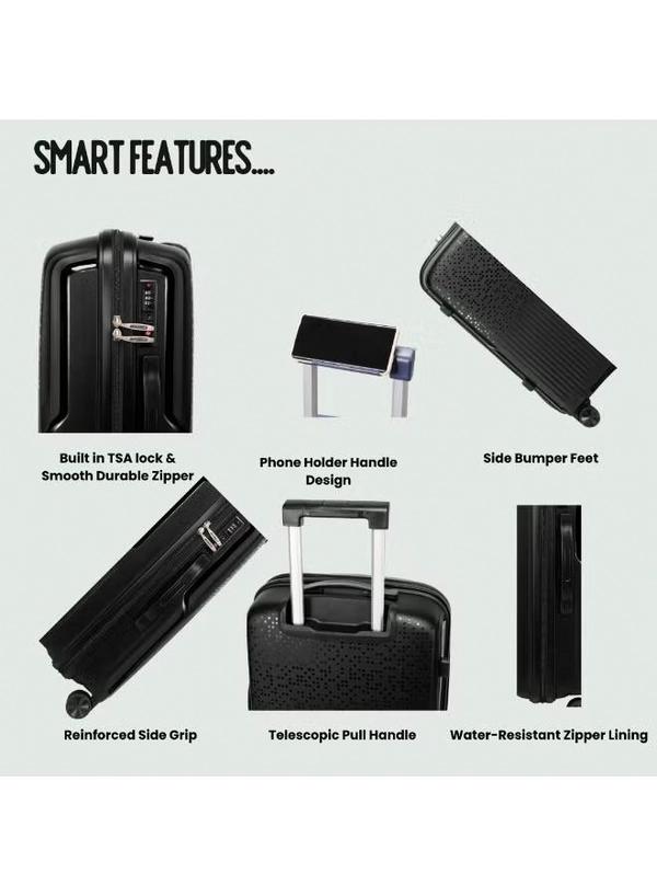 British Tourister 3 Piece Polypropylene Hard Side Spinner Luggage Trolley Set 20/24/28 Inch - Black