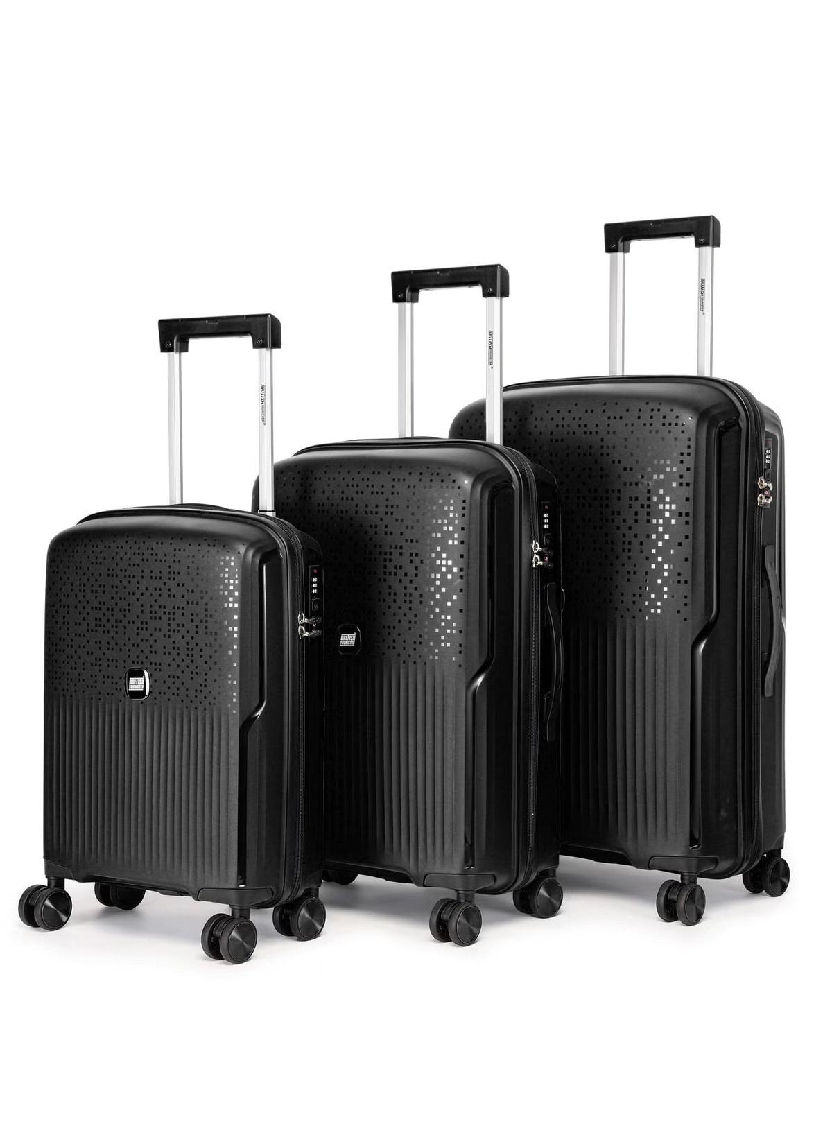 British Tourister 3 Piece Polypropylene Hard Side Spinner Luggage Trolley Set 20/24/28 Inch - Black-0-portrait