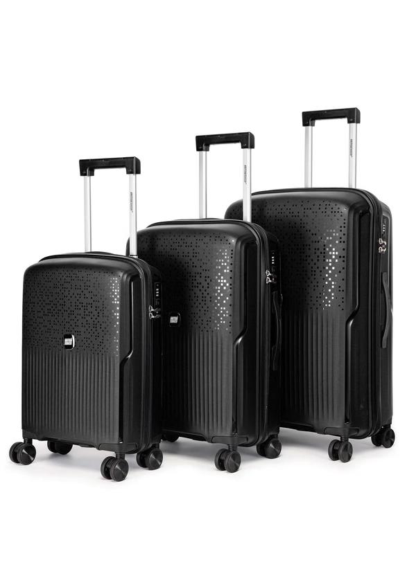British Tourister 3 Piece Polypropylene Hard Side Spinner Luggage Trolley Set 20/24/28 Inch - Black