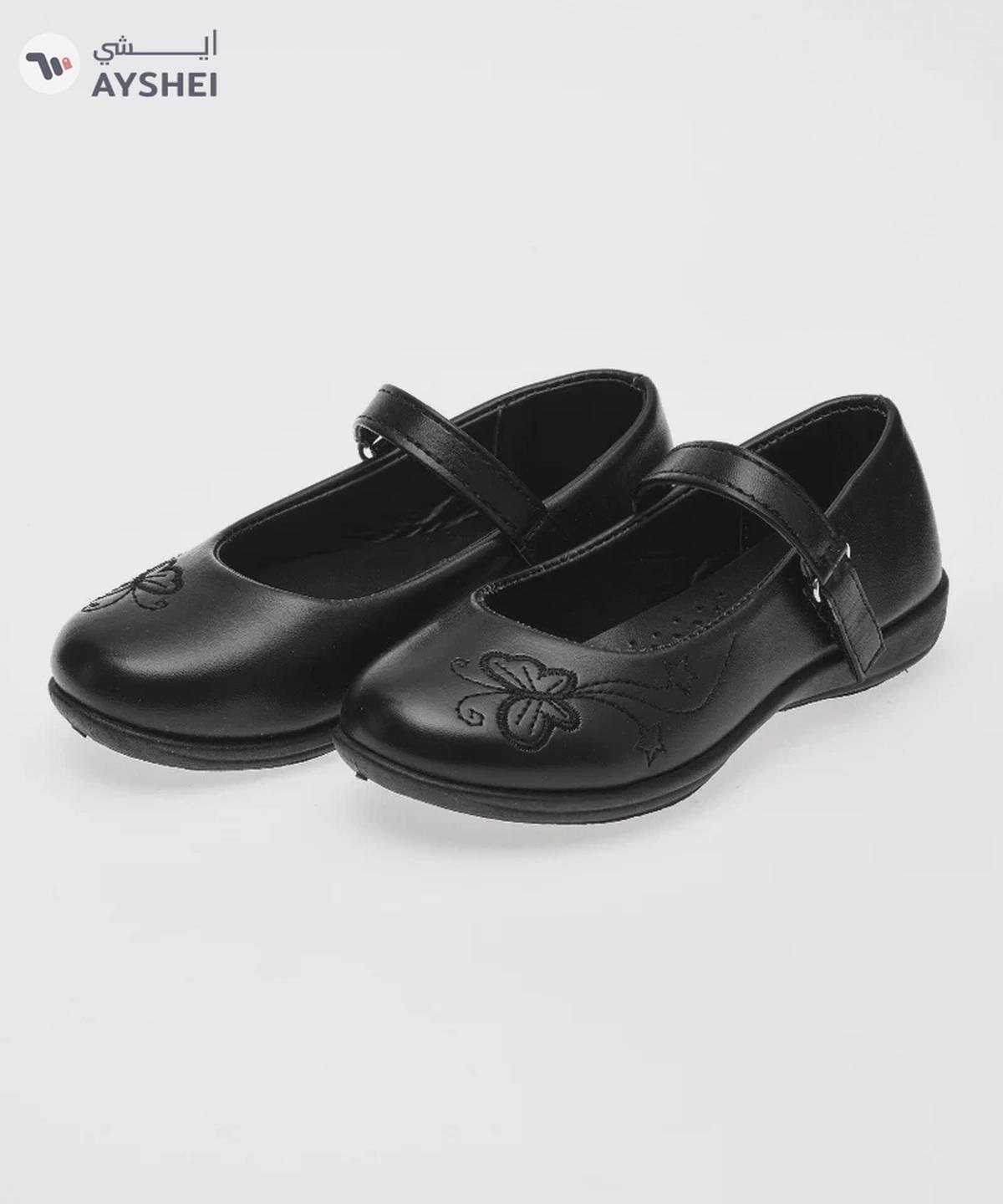 Babyqlo Butterfly Textured Mary Jane Shoes with Hook and Loop Closure - Black-0-0